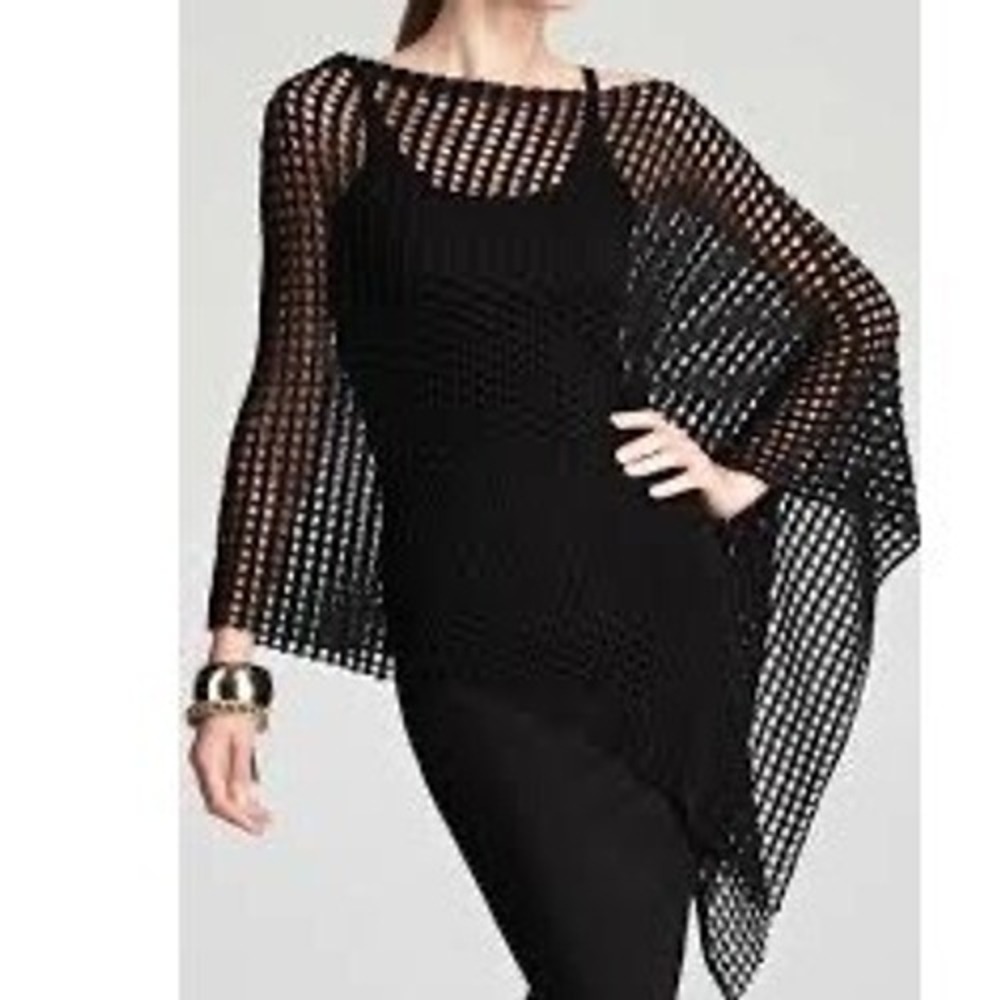 Eileen Fisher Black Cotton Poncho Wrap OS Italian Yarn Lagenlook Whimsigoth Fall